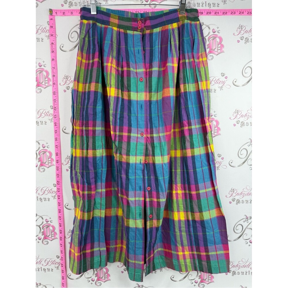 Skirt vintage button up plaid stripe Multicolor Plaid Button-Front Maxi Skirt - Picture 1 of 9